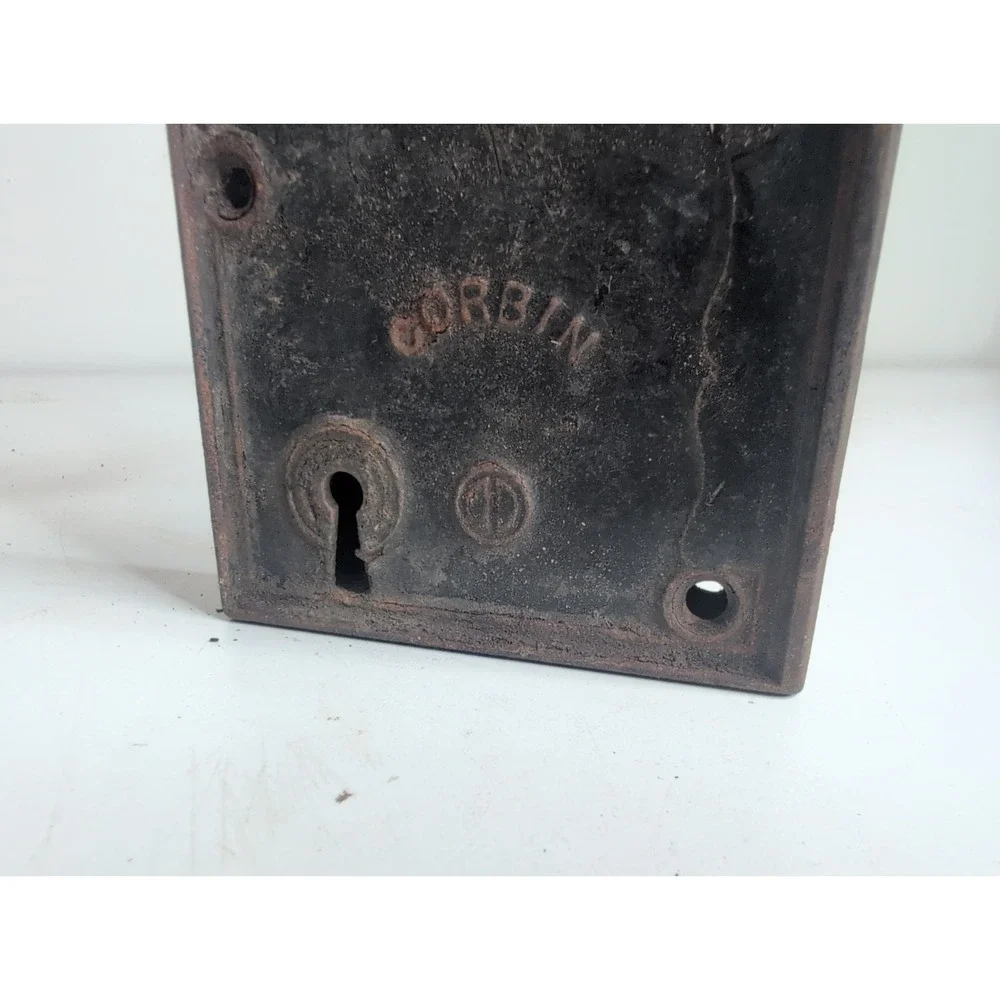 Antique Vtg Corbin Mortise Lock Door Hardware w/ Door Black Knobs 1868 1869